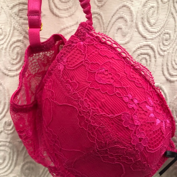 Fuchsia pink removal push-up lace bra - Picture 4 of 6